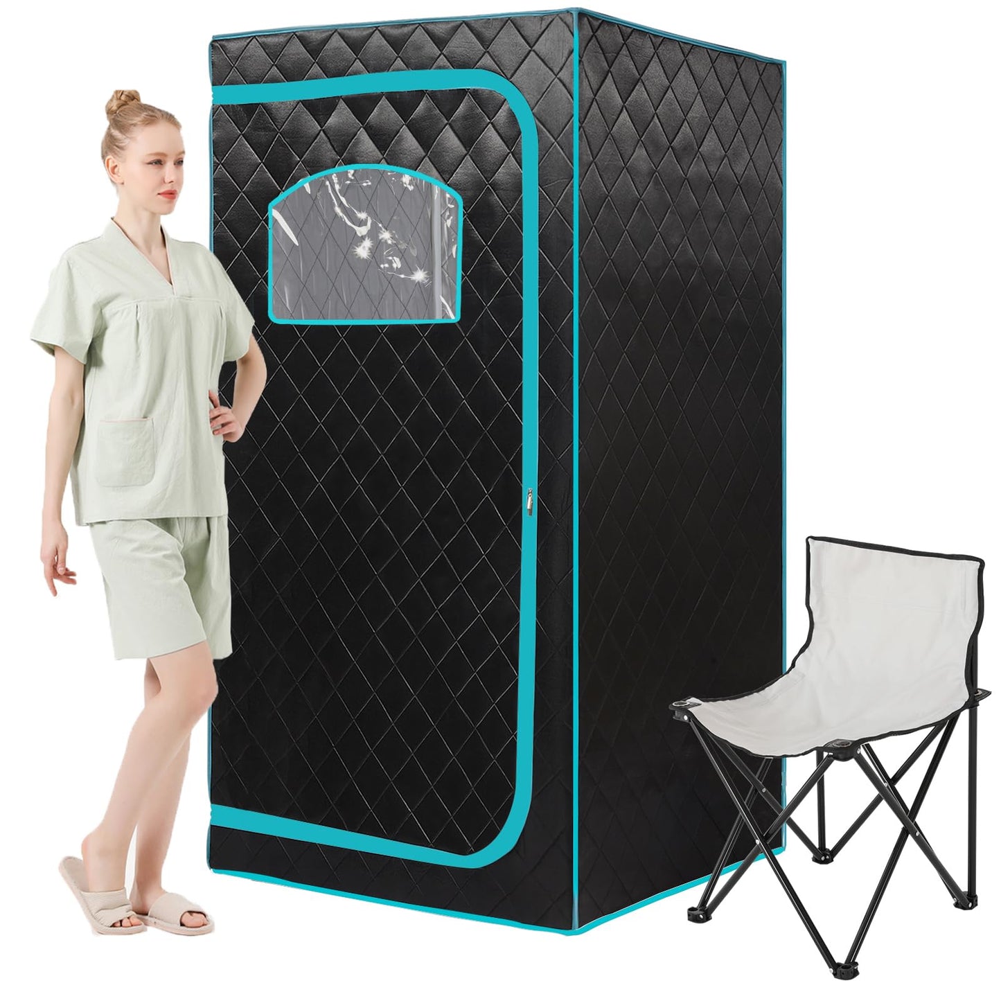 AURGOD Portable Infrared Sauna for 1 Person, Full Size Home Sauna Box with Premium Dry Heating, Remote Temperature Control, Heated Foot Pad & Reinforced Folding Chair