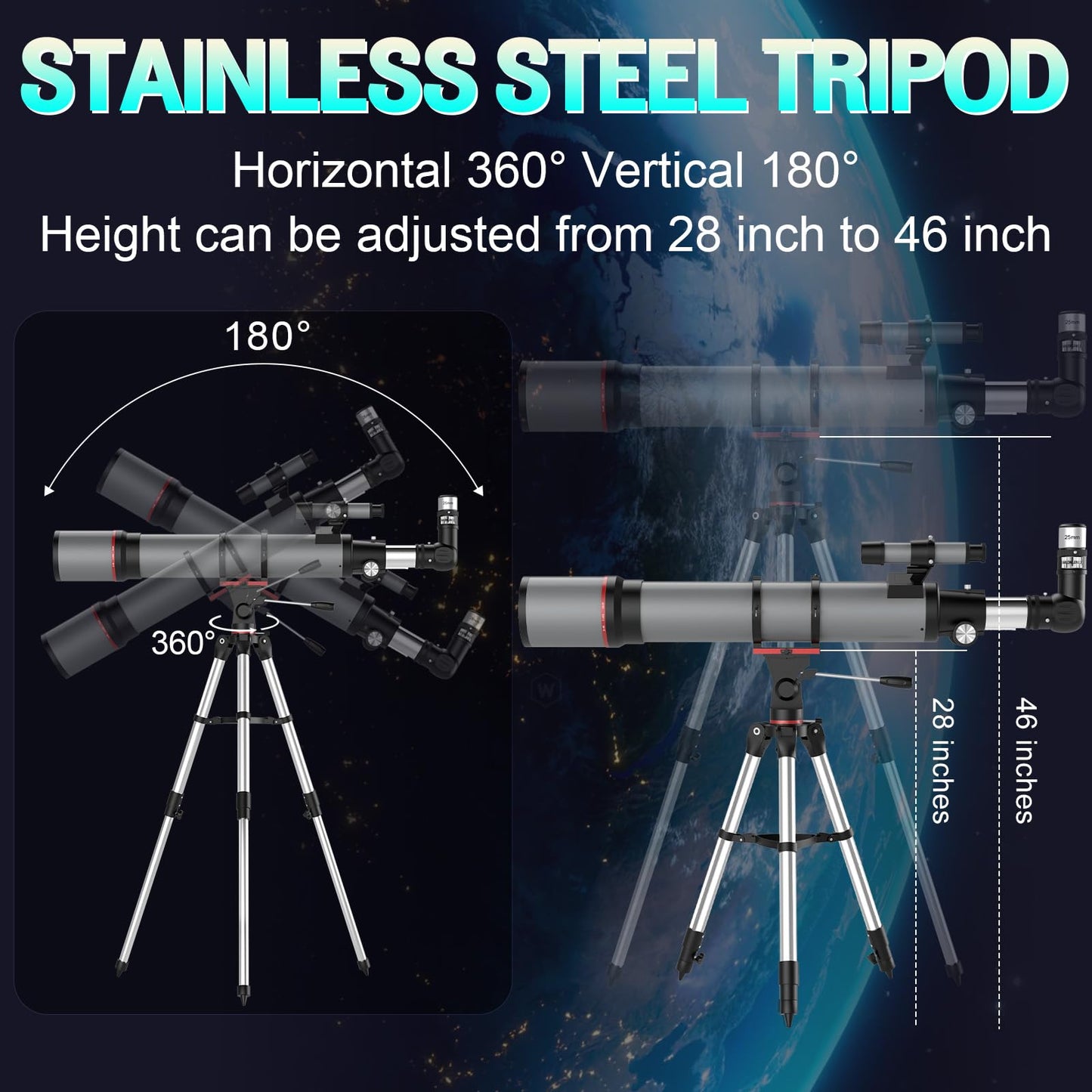 Telescope for Adults High Powered - Aurosports 90mm Aperture 800mm Refractor Telescope for Kids & Beginners Astronomy - Portable Telescope with Phone Adapter Tripod Carrying Bag