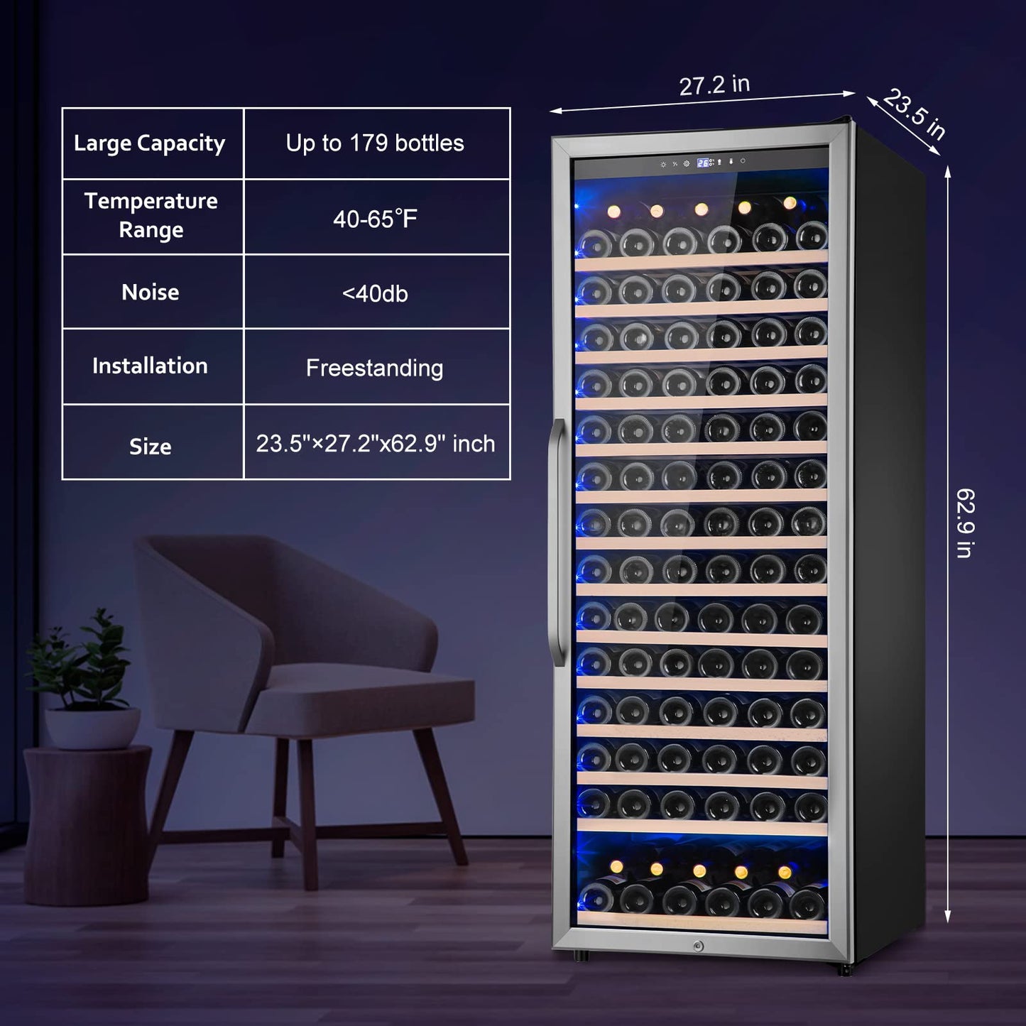 Velivi Wine Cooler Refrigerator, 179 Bottles Professional Wine Fridge with Powerful Compressor,Quiet Operation and Elegant Design for Wine Lovers