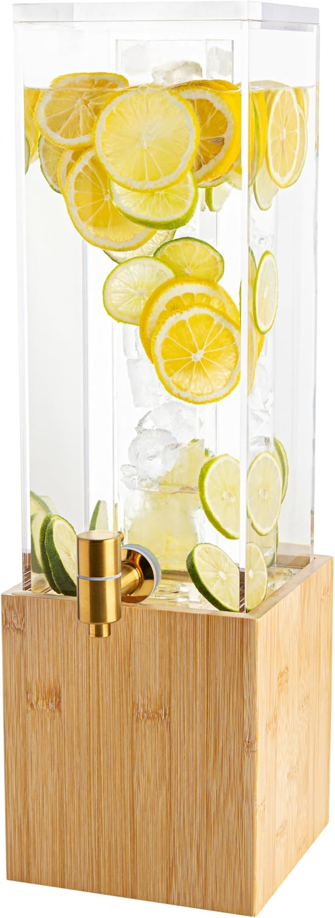 1.25 Gallon Acrylic Beverage Dispenser with Bamboo Stand – Iced Drink Dispenser with Stainless Steel Spigot & Built-in Ice...