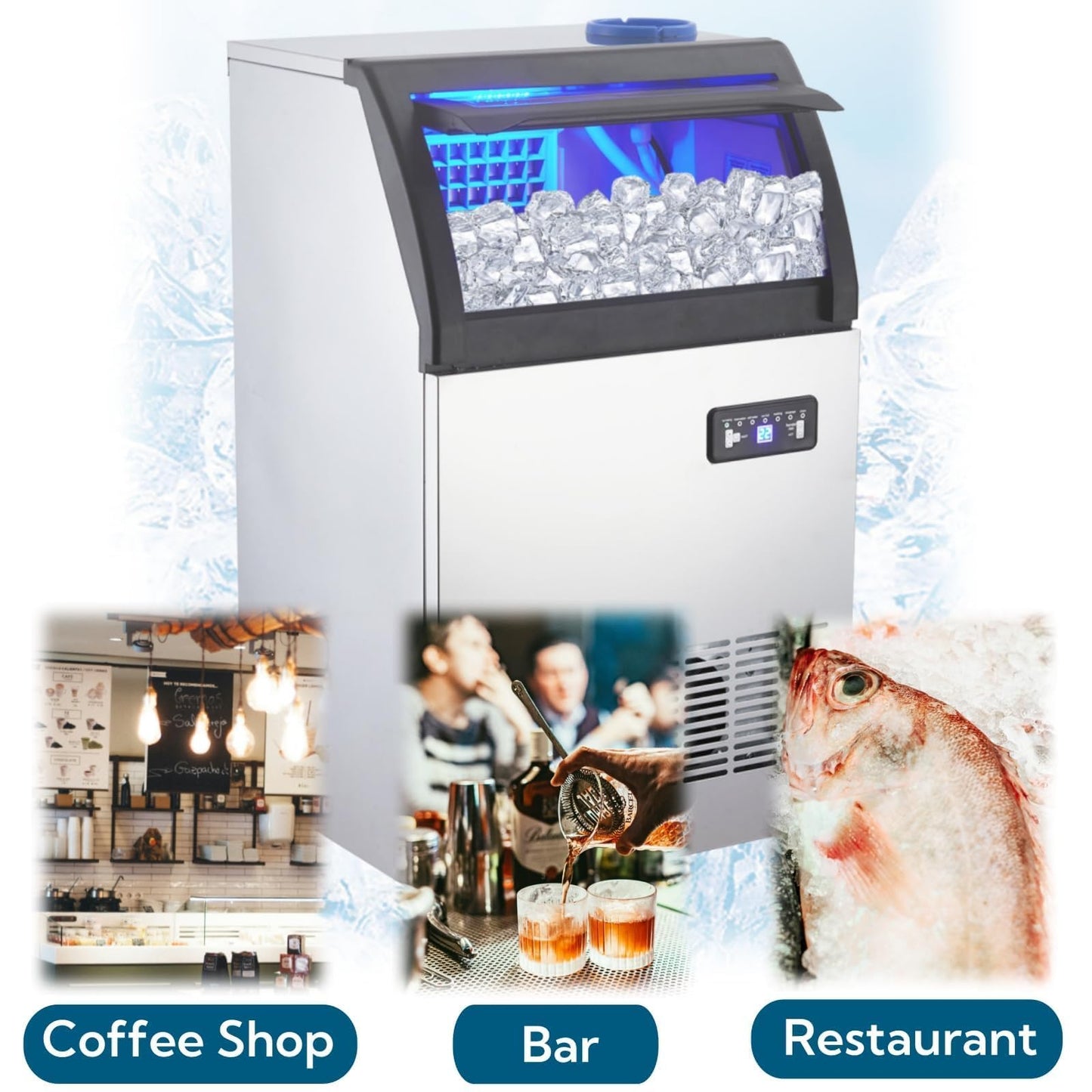 Commercial Ice Maker Machine, 120LBS/24H Undercounter Stainless Steel Ice Maker with Dual Inlet, 33LB Storage Capacity, Standalone Ice Maker for Bar, Restaurant, Home Kitchen