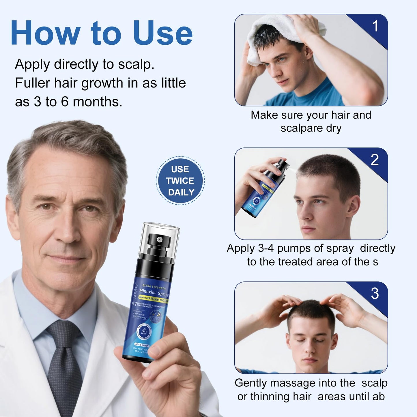 5% Minoxidil Spray for Men and Women, Infused with Biotin, for Hair Regrowth Treatment, Beard Growth, Extra Strength Treatment t