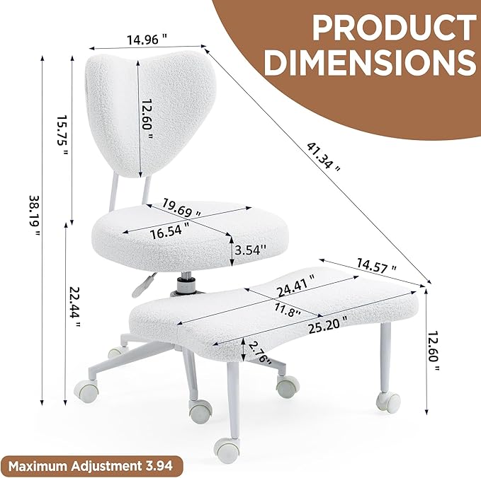 FLEXISPOT Cross Legged Office Chair Armless Kneeling Desk Chairs for Meditation ADHD Yoga Wide Criss Cross Chair with Wheels Vanity Chair for Girls Women Living Room Bedroom Study Small Space, White