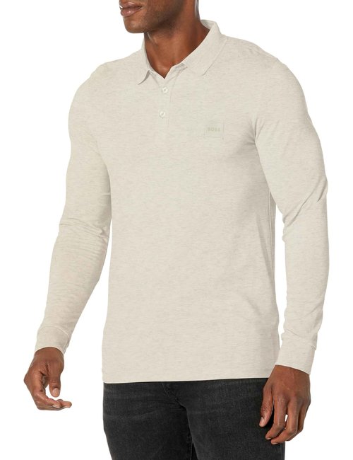 BOSS Square Patch Logo Slim Fit Long Sleeve Polo Shirt