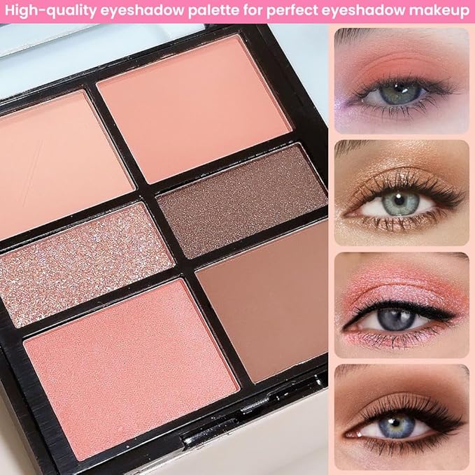 Six-Color Eyeshadow Makeup Palette, Cocoa RoseGold DarkBrown ChampagneGold Orange Nude Eyeshadows, Blendable Matte and Shimmer, Long-Lasting -Waterproof-Cruelty-Free With Built-In Mirror - 02#
