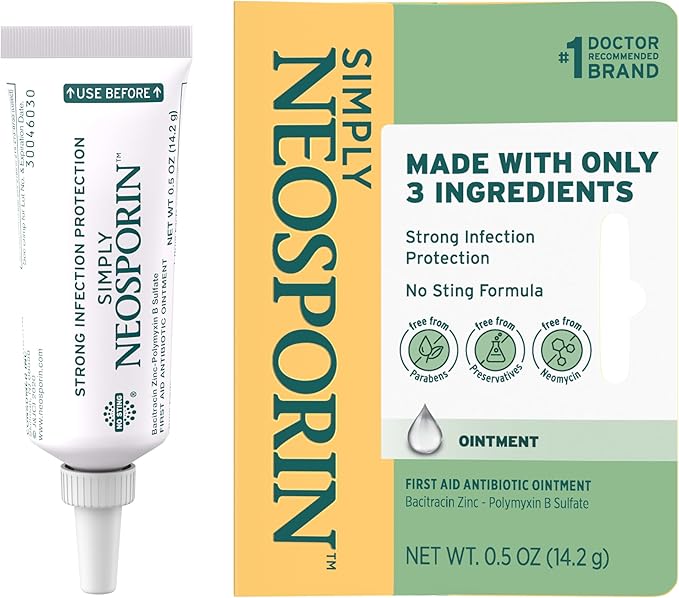 Neosporin Simply Formula 3-Ingredient First Aid Antibiotic Ointment and Wound Care Treatment with Bacitracin Zinc and Poly...