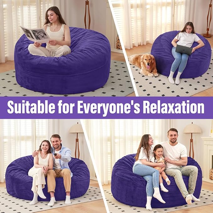 HABUTWAY Bean Bag Chair: Giant 6' Memory Foam Furniture Bean Bag Chair with Microfiber Cover - 6Ft,Purple