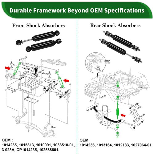 Cartalia Upgraded Golf Cart Front and Rear Shock Absorbers Kit 4 PCS for Club Car DS G&E 1988-up, Precedent G&E 2004-up, Tempo 2018-up, lifted Cart Shocks Replaces OEM 1014235,1014236,1010991,1015813