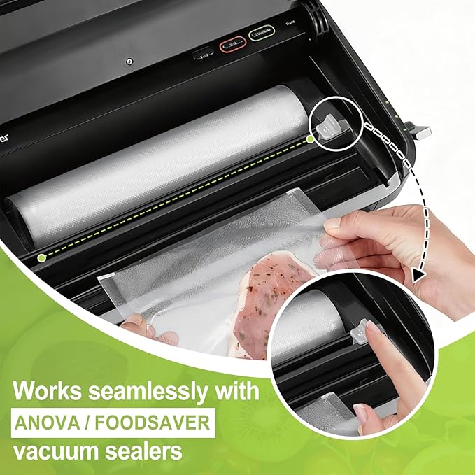 4 Rolls Vacuum Sealer Bags Compatible with Anova & FoodSaver Vacuum Sealer, 11" x 16.4' and 8.3" x 16.4' BPA-Free Heavy-Duty Rolls for Meal Prep, Sous Vide, Freezer Storage, and Food Preservation
