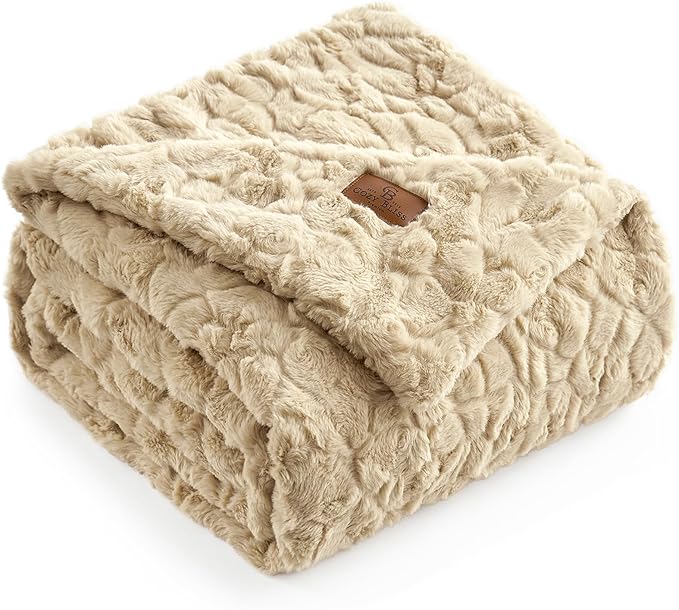 Cozy Bliss Faux Fur Throw Blanket for Couch, Fuzzy Soft Plush Thick Warm Fluffy Reversible Wave Textured Blanket for Sofa ...