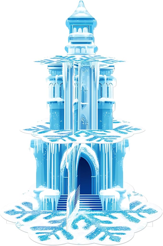 Frozen Birthday Party Decorations, 3-Tier Frozen Cupcake Stand with Snowflakes and Ice Castle Design for Winter Wonderland...