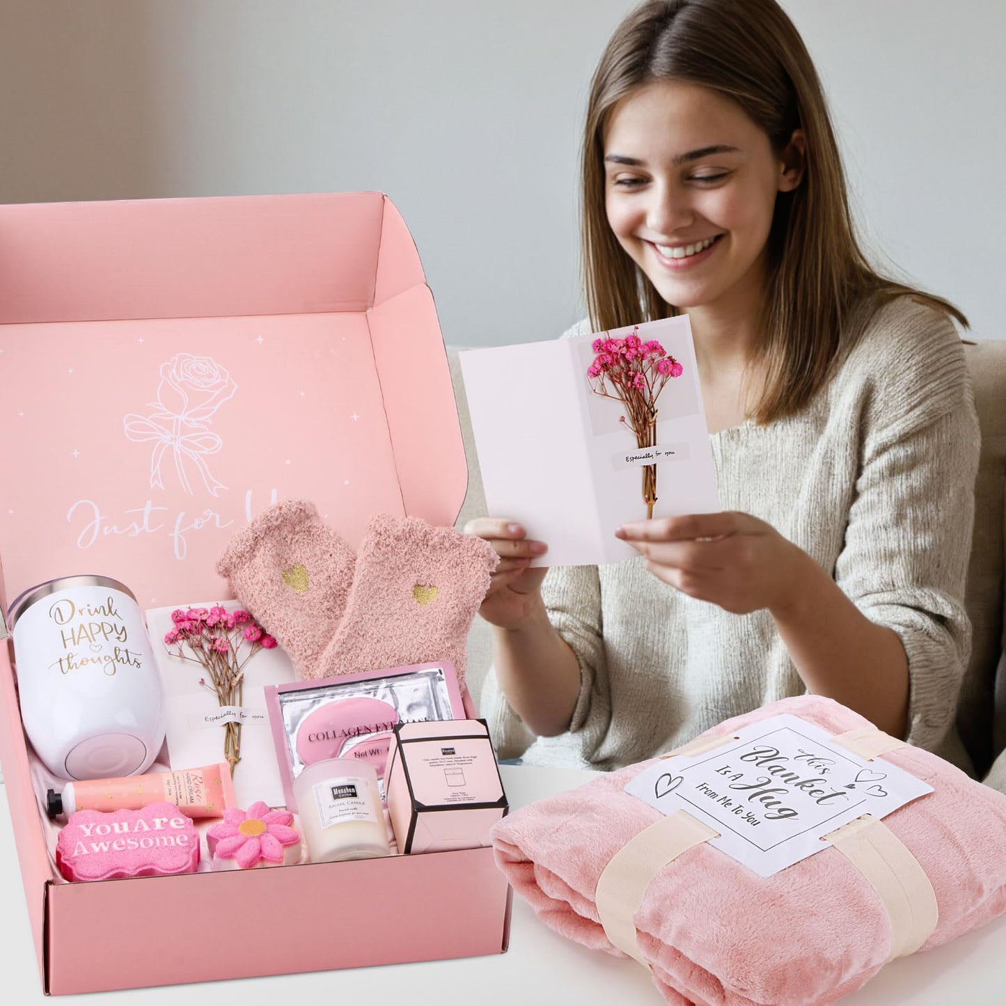 Self Care Gifts for Women Get Well Soon Gift Baskets, Birthday Gifts for Women Care Package, Unique Relaxing Spa Christmas Presents for Mom, Best Friend, Sister, Thinking of You