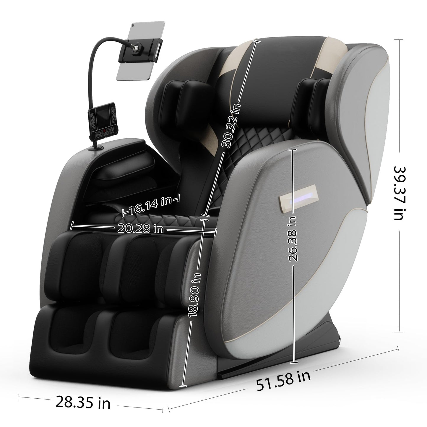 KEIKI Massage Chair Recliner with Zero Gravity, Full Body Shiatsu Massage, Heated Back & Foot Rollers, Bluetooth Music, Air Pressure System, PU Leather Automatic Recliner for Home Office, Gray
