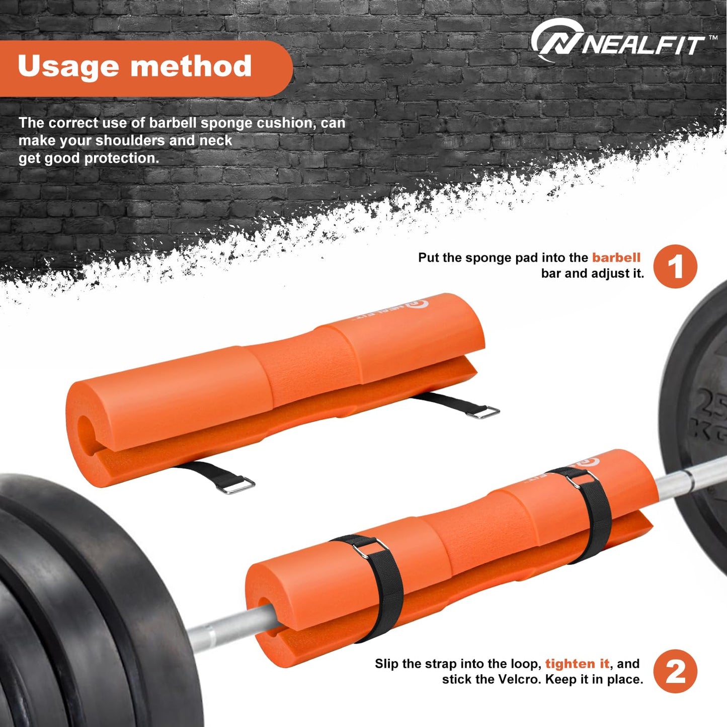 NEALFIT Barbell Pad Squat Pad for Squats—Squat Bar Pad—Great for Weightlifting,Lunges and Hip Thrusts—Foam Sponge Pad—Fit Standard and Olympic Bars Perfectly (Orange)