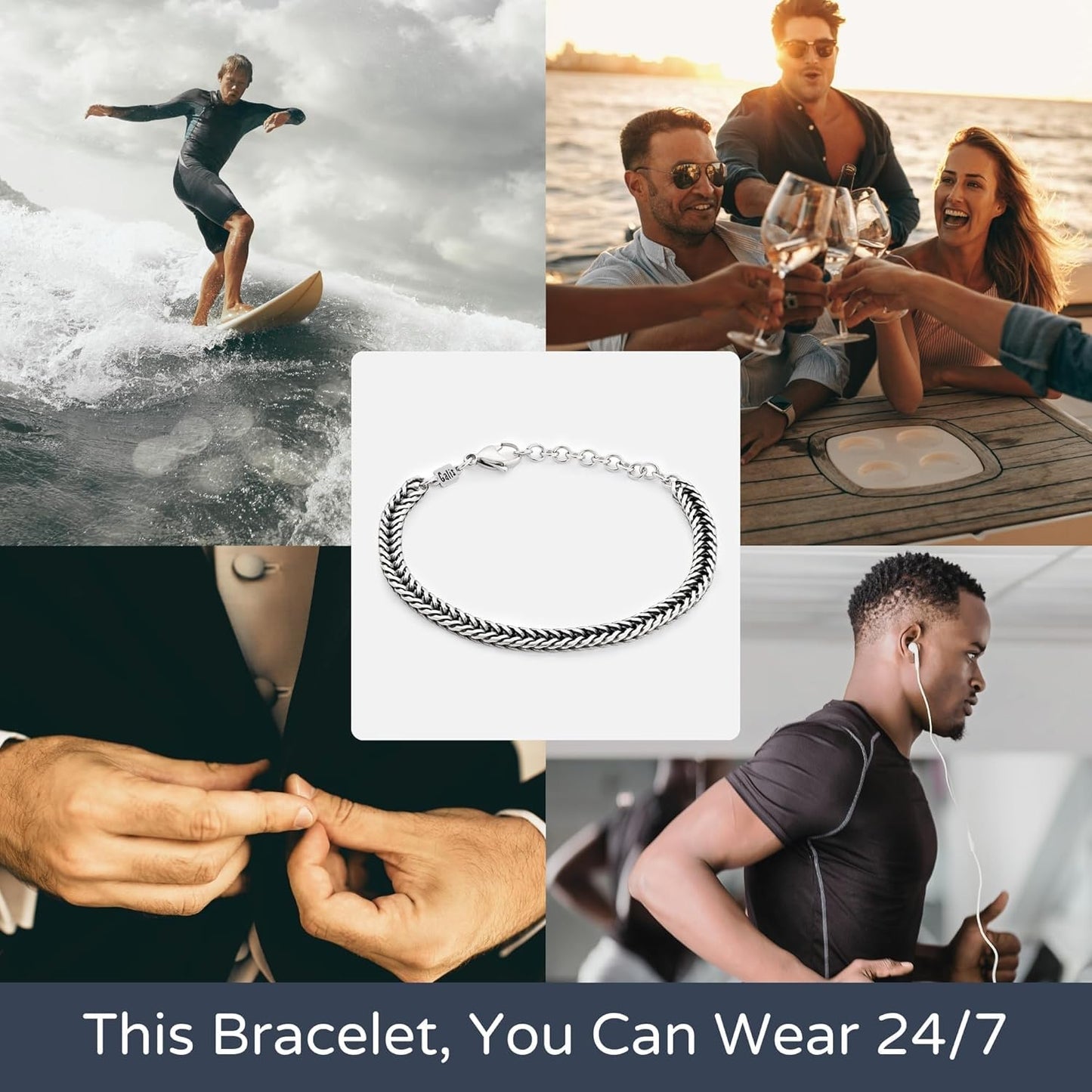 Galis Promise Bracelet For Boyfriend - Premium Stainless Steel Mens Bracelet, Silver Plated Non Tarnish - Romantic Gift Set with Message Card - Birthday, Anniversary, Valentine's Day