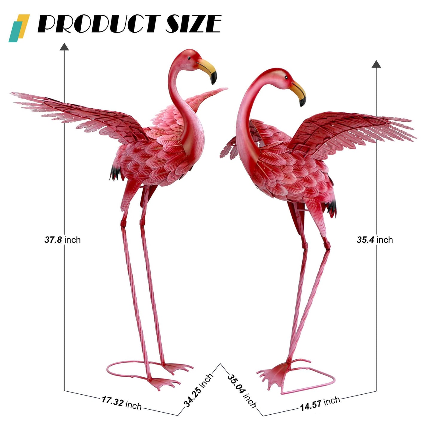 Natelf Pink Flamingo Yard Decorations, Tall Birds Garden Statues and Sculptures, Metal Lawn Art Ornaments for Outdoor Patio Backyard, Set of 2