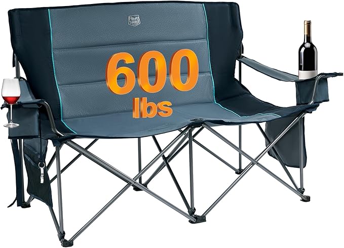 TIMBER RIDGE Oversized Double Camping Chairs Camping Couch, 2 Person Camping Loveseat Double Folding Camp Chair with Wine ...