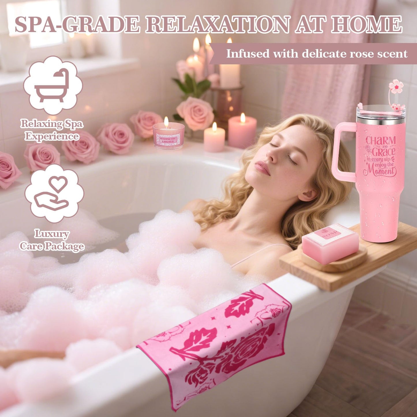 Birthday Gifts for Women Self Care Gift - Get Well Soon Gift Thank You Gift Retirement Gift - Rose Relaxing Spa Gift Basket Self Care Package for Women, Best Friend, Girlfriend, Wife, Mom, Sister, Her
