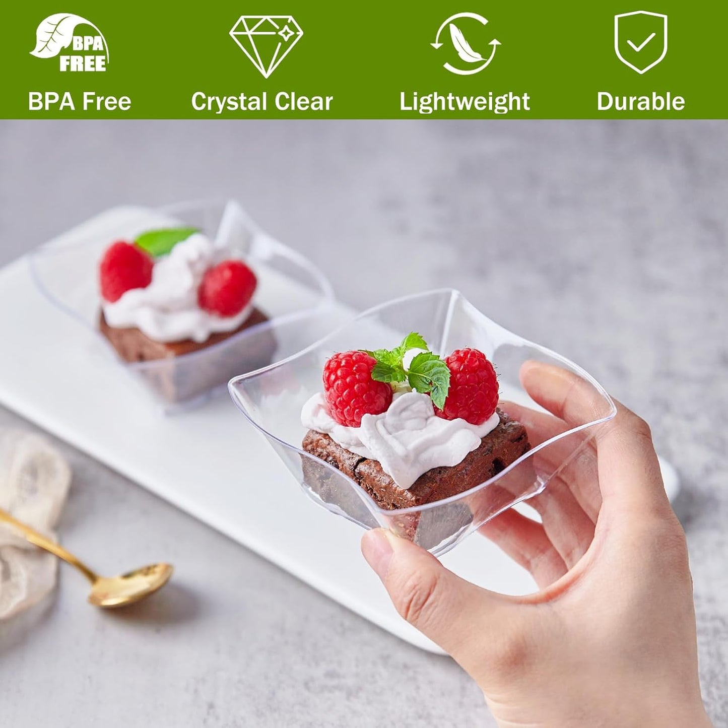 Qeirudu 50 Pack 5 oz Mini Dessert Cups with Spoons - Plastic Appetizer Cups Small Disposable Serving Bowls for Party Fruit Cheesecake Pudding