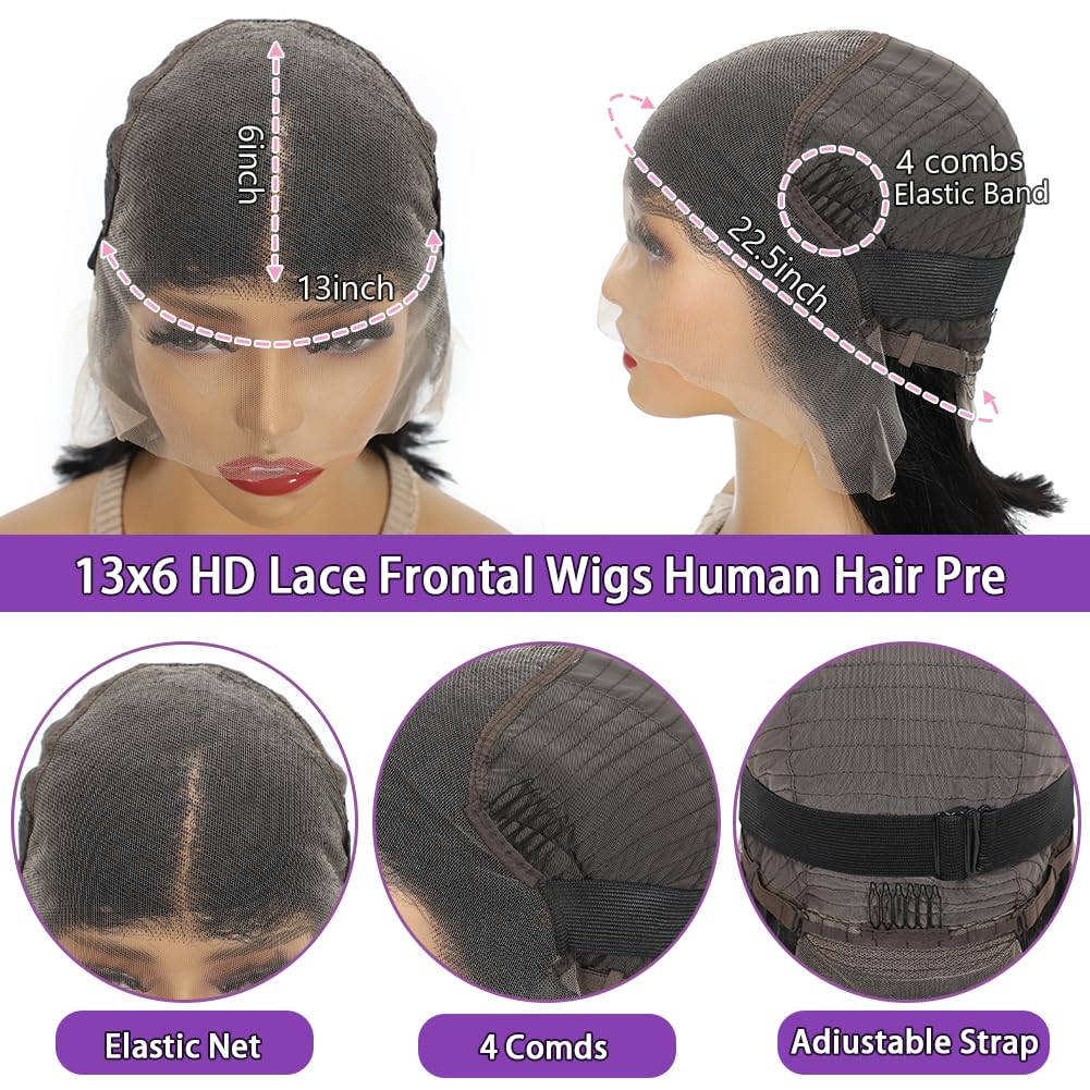 FATIAO 14 Inch Bob Wig Human Hair 13x6 Hd Transparent Lace Front Wigs Human Hair Pre Plucked Glueless Bob Wig 180% Density Short