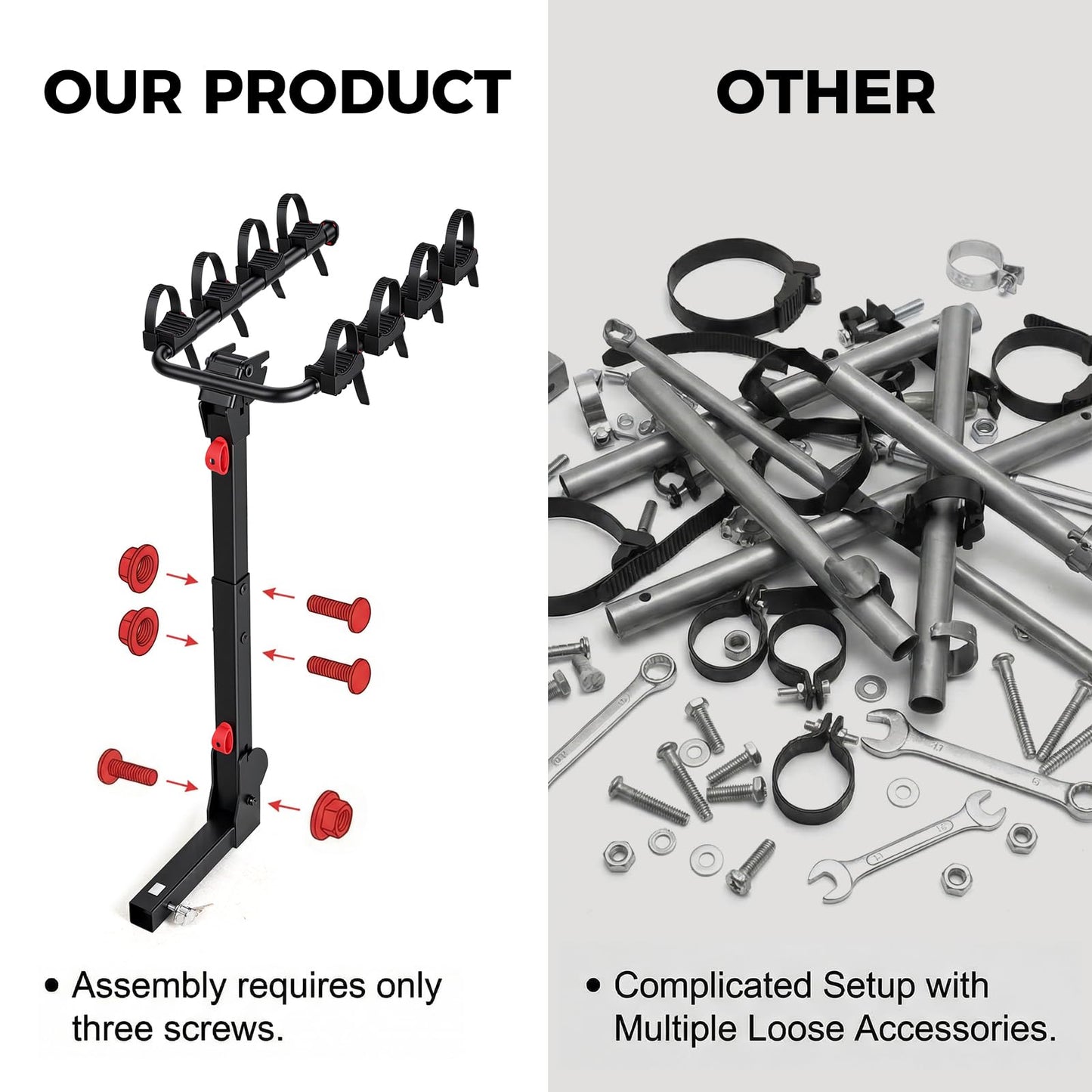 Koarigo Bike Rack for Car, Bike Rack Hitch Mount with 2'' Hitch Receiver, Bike Racks for SUV Truck Minivans with Dual Lock, 165 LBS Capacity for 2/3/4 Bikes, Tiltable & Foldable, Easy Assembly, Black