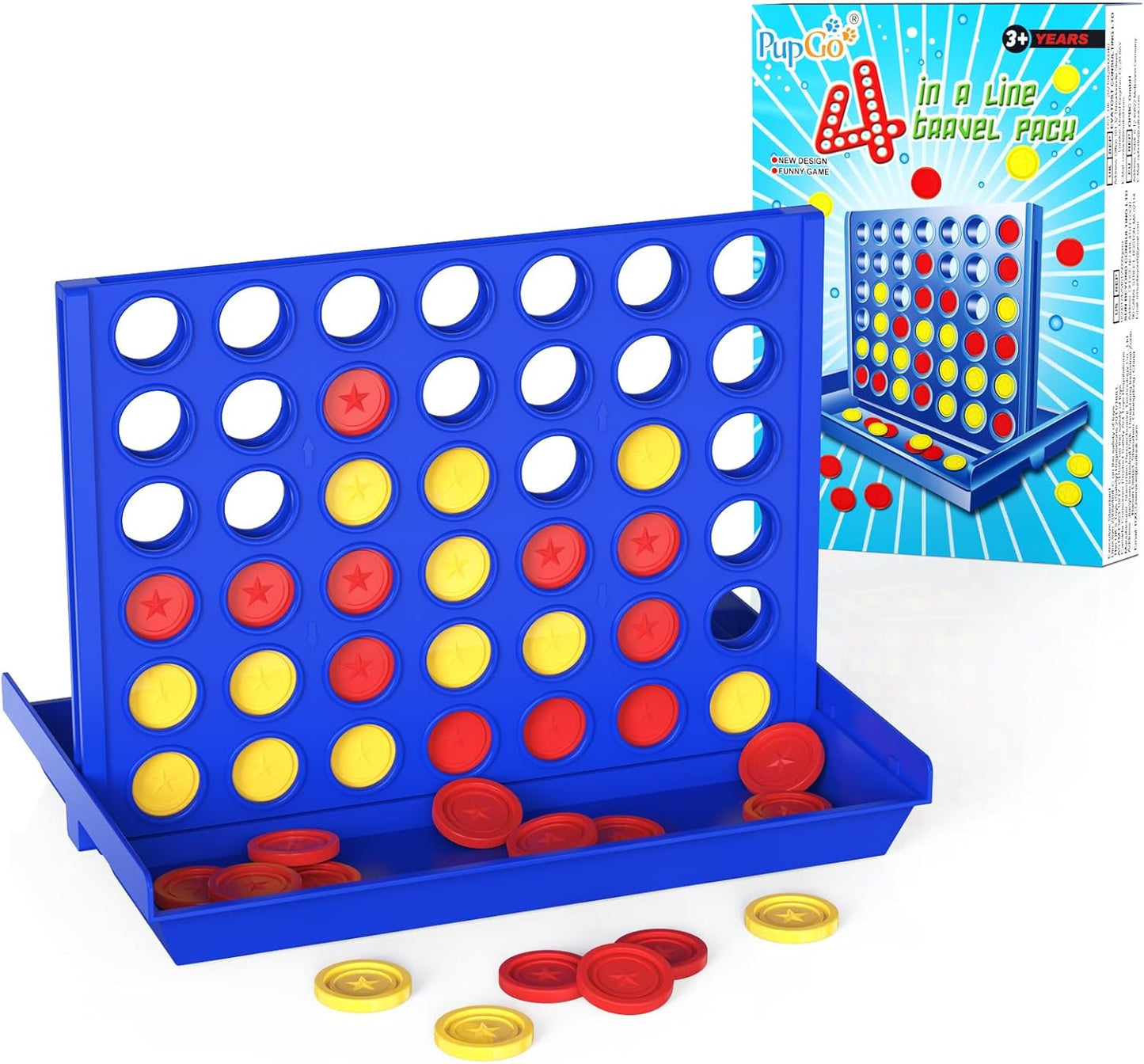 Pup Go Standard Size 4 in a Row Game, Classic Family Board Game for Kids & Adults, Perfect Educational Toy for Boys Girls Ages 3-8, Portable 2-Player Strategy Games, Foldable Design with 6 Spare Discs