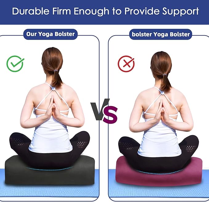 Yoga Bolster Pillow 26x10.5x5.5in Rectangular Meditation Cushion for Massage and Back Support, Breathable Cotton Fill, Zippered Organic Cotton Cover, Easy-Carry Handle, Machine Washable (Purple)