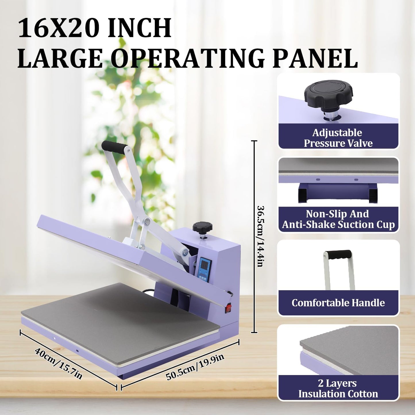 Garvee 16x20 in Heat Press Machine for T-Shirts, Digital Sublimation Printer with Fast Heating, Large Panel, High Pressure for Canvas, Bags, Hats, Pillows & Placemats
