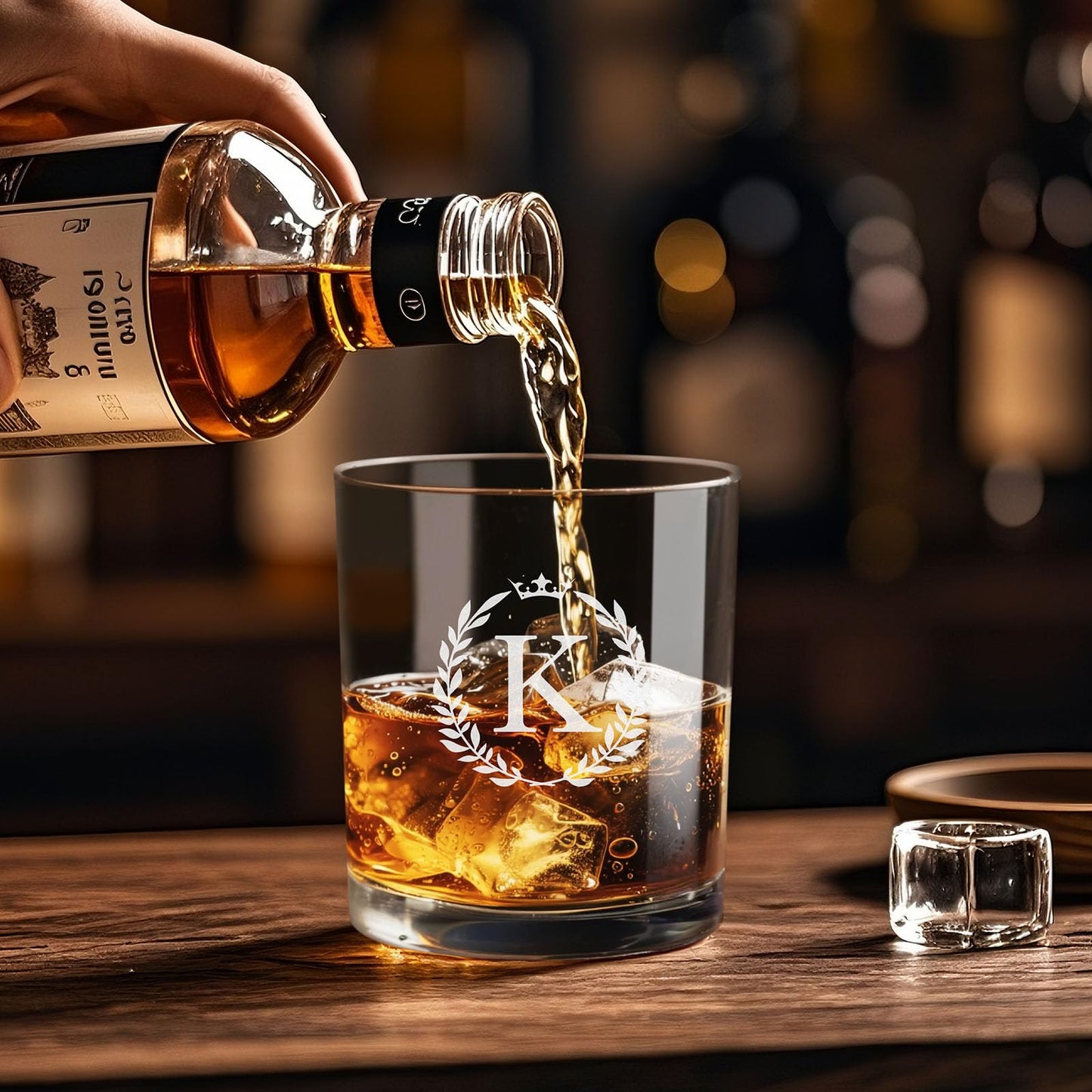 Personalized Whiskey Glasses Gifts for Men, Monogrammed Engraved A-Z 10.6 oz Rocks Glass Customized Gift, Unique Christmas Birthday Gifts for Men Him Dad Husband Brother Son (K)