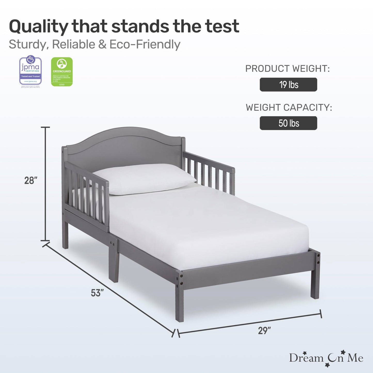 Dream On Me Sydney Toddler Bed in Steel Grey, Greenguard Gold Certified