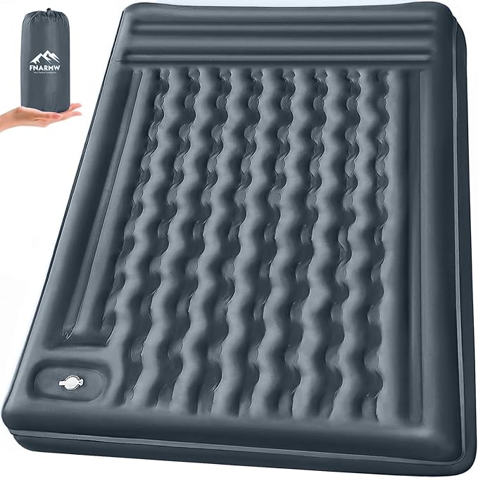Double Sleeping Pad Camping, Self Inflating 6'' Extra-Thick 2 Person Pillow Built-in Foot Pump Waterproof Inflatable Sleeping Mat Backpacking, Tent, Hiking, Portable Camping Pad (Grey)