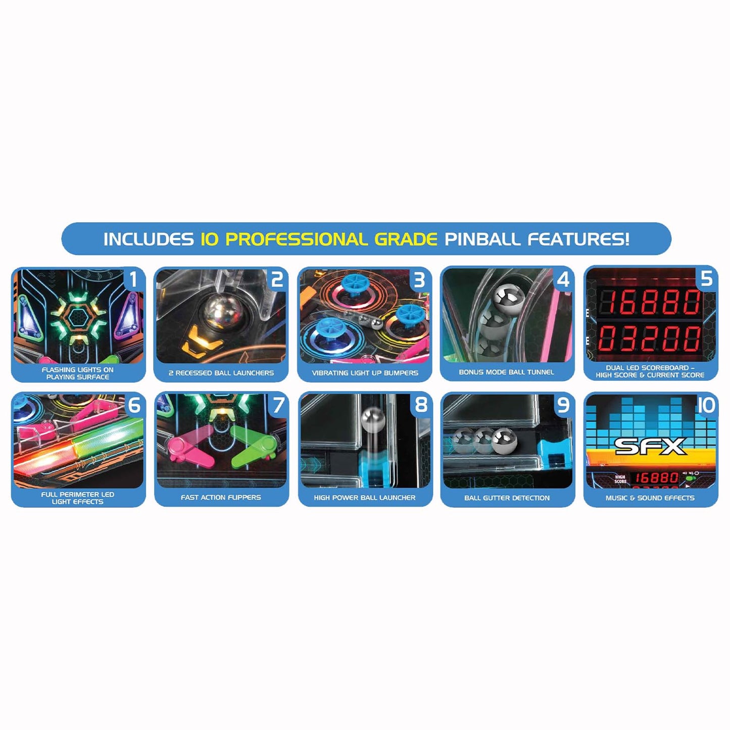 Merchant Ambassador Electronic Arcade Pro Pinball - Light & Sound Tabletop Game, Dual LED Scoreboard, 10 Professional-Grade Features, Adults Kids Age 6+