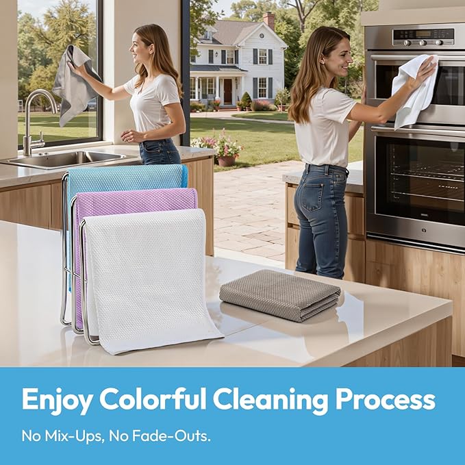 Nanoscale Microfiber Cloths 15.55”x 15.55”, Glass Window Mirror Stainless Steel Car Cleaning, Streak-Free, Lint-Free, Super Thick & Absorbent, Reusable, 6 Pack (Blue)