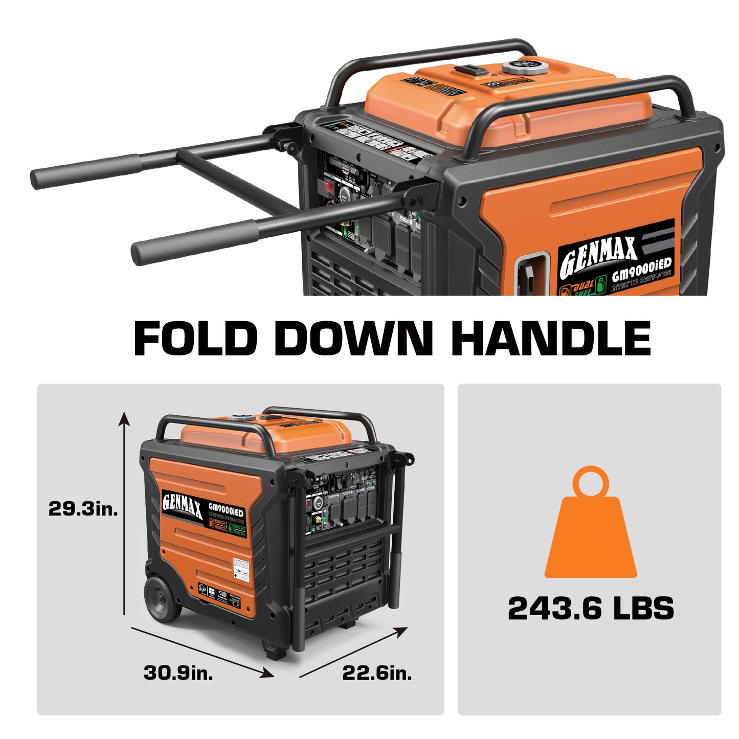 GENMAX Portable Generator, 9000W Super QuietDual Fuel Portable Engine with Parallel Capability, Remote/Electric Start, Ideal for Home backup power.EPA Compliant (GM9000iED)