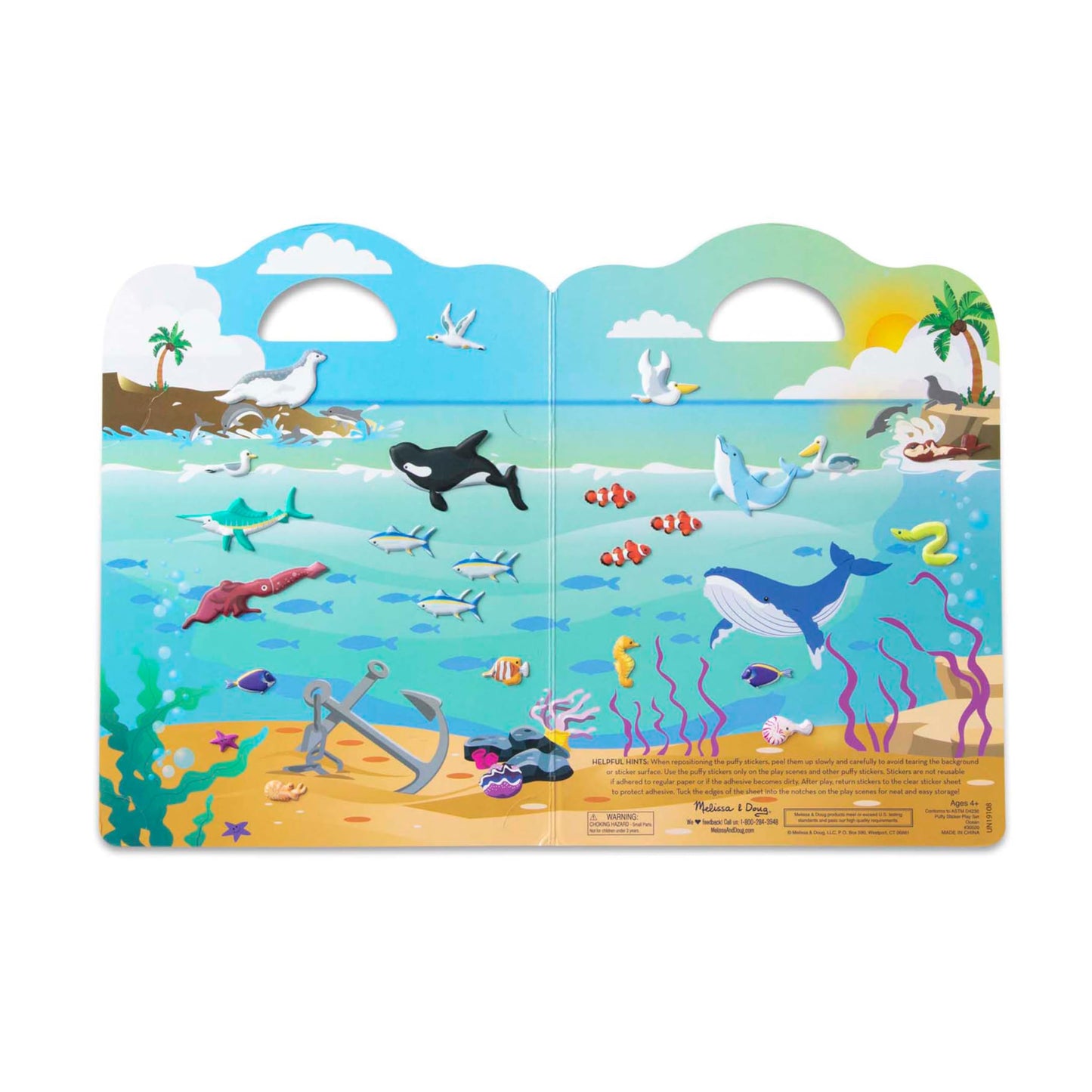 Melissa & Doug Ocean Puffy Sticker Play Set Travel Toy with Double-Sided Background, 40 Reusable Puffy Stickers