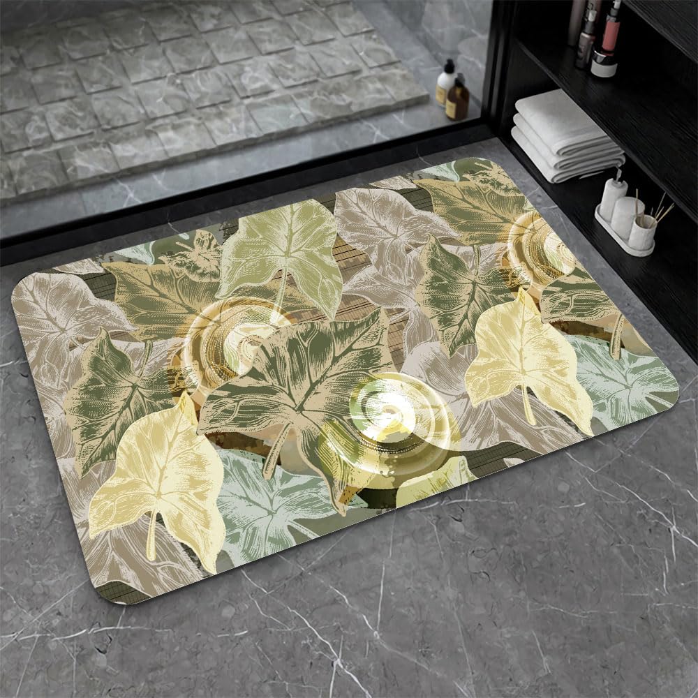 ZHUZHISHAN Diatomaceous Earth Bath Mat,Abstract Tropical Plant Non-Slip Volume Super Absorbent Fast Drying for Bathroom Kitchen Door mat,Eco-Friendly Easy to Clean 16×24Inch (40 * 60cm)