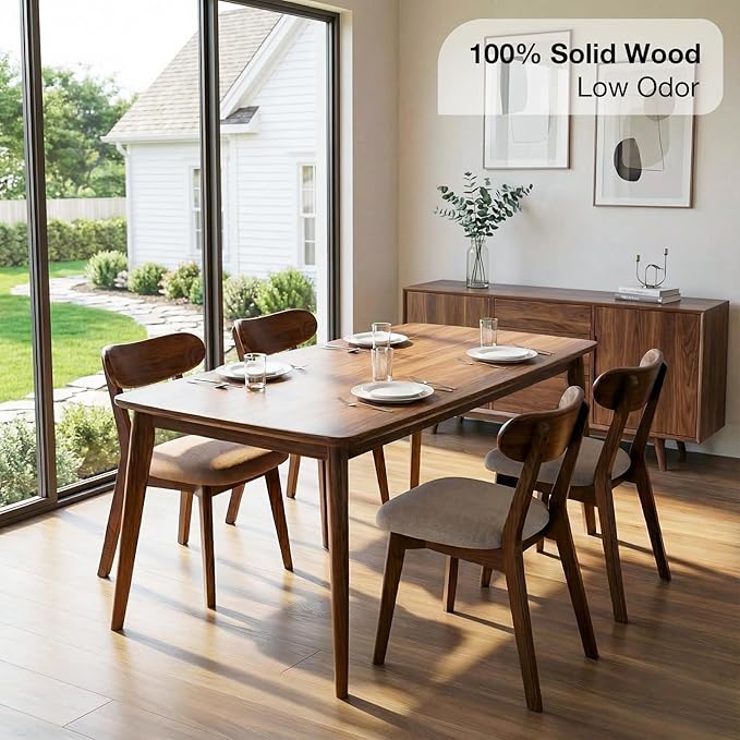 Bamskov 100% Solid Wood Dining Room Chairs - Practical Kitchen Chairs - Wood Chair for Dining Room, Kitchen (4, Walnut with Grey Cushion)
