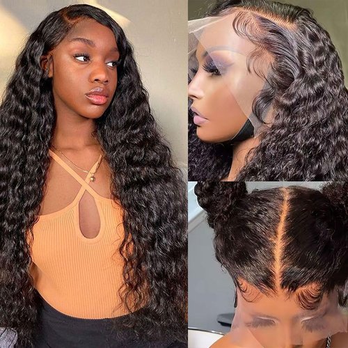 ANLILI 13x6 Deep Wave Lace Front Wigs Human Hair Wig 200% Density Deep Wave Frontal Wigs Human Hair HD Lace Front Wigs for Black Women Deep Curly Wave Lace Front Wig Glueless Wig 22 Inch