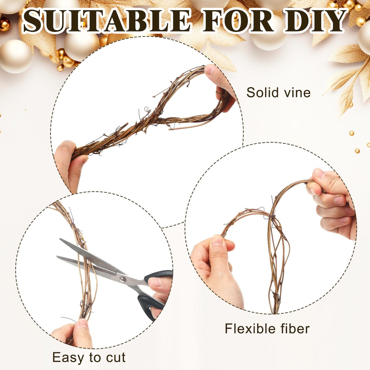Janinka 6 Pcs Grapevine Garland Natural Grape Vine Wreath for Crafts DIY Twig Garland Rattan Hanging Vine Wreath for Wedding Christmas House Holiday Door Vase Wall Home Decor (90ft)