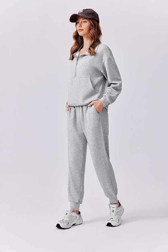 PINSPARK 2 Piece Sets for Women 2025 Fall Travel Outfits Long Sleeve Tracksuit Joggers Sets Half Zip Sweatsuit Matching Set