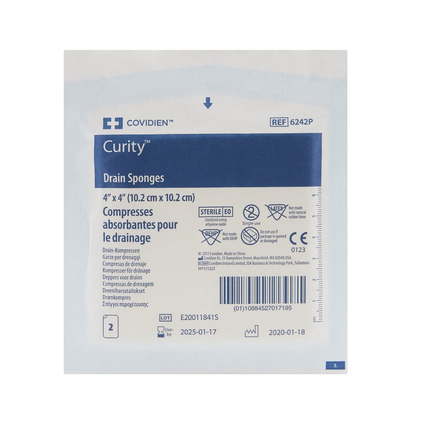 Covidien 6242P Dermacea Drain Sponge, Sterile 2's in Peel-Back Package, 4" x 4", 6-ply (Pack of 50)