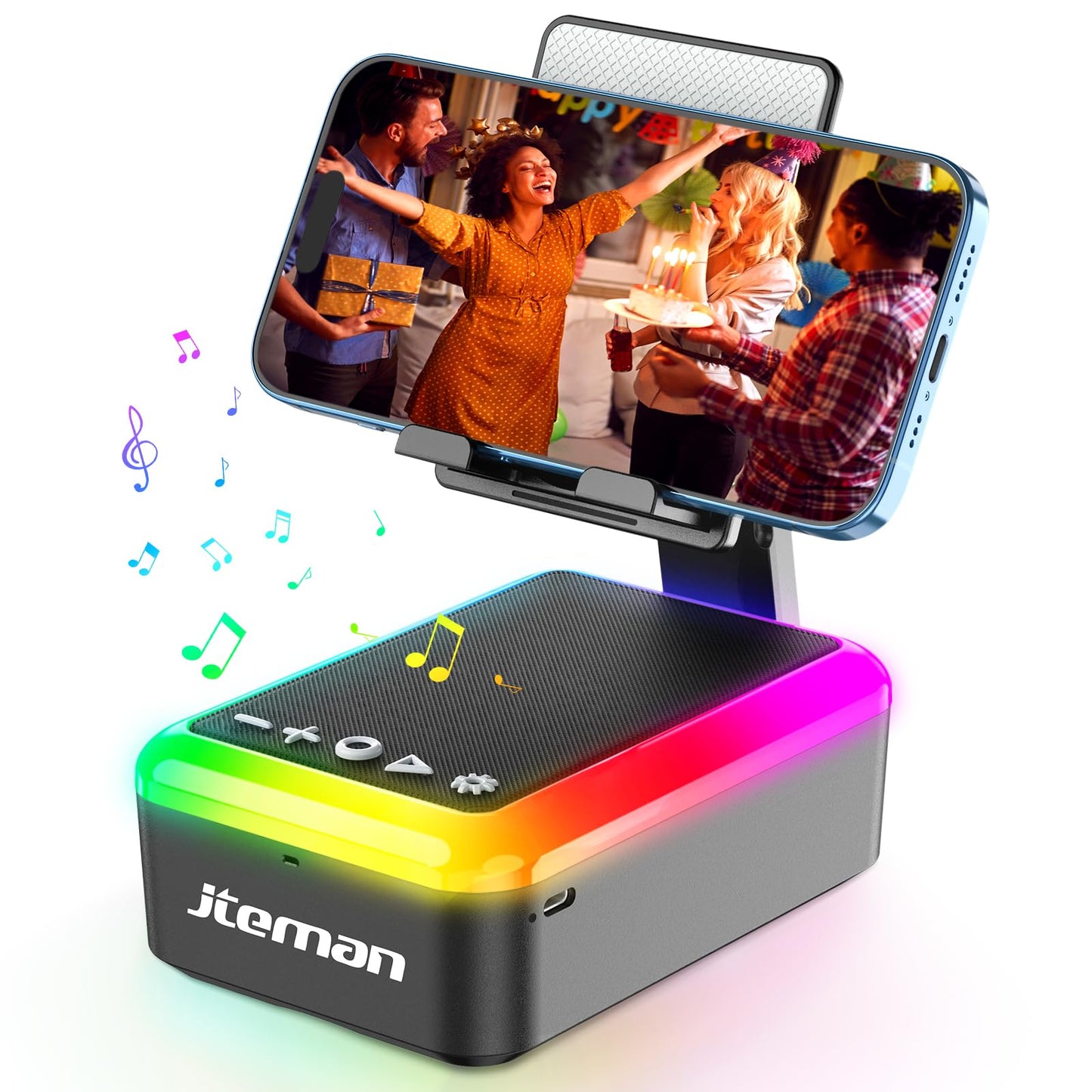 Gifts for Men Women, Cell Phone Stand with Bluetooth Speaker and Light, Portable Lanyard, Cool Tech Gifts for Dad Mom Husband, Unique Birthday Gift Ideas Black