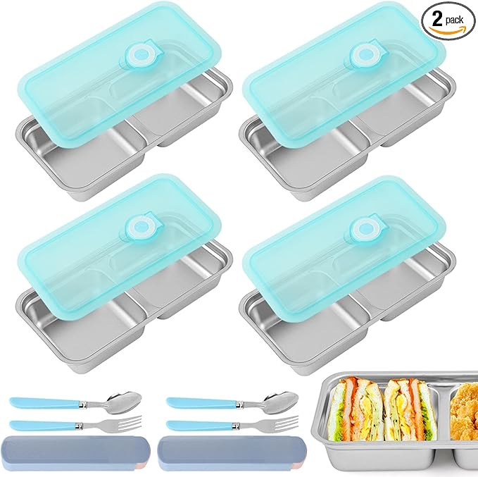 Kazheon Grab and Go Snack Containers,Stainless Steel Double Compartment Snack Containers with Lids,Reusable Condiment with...