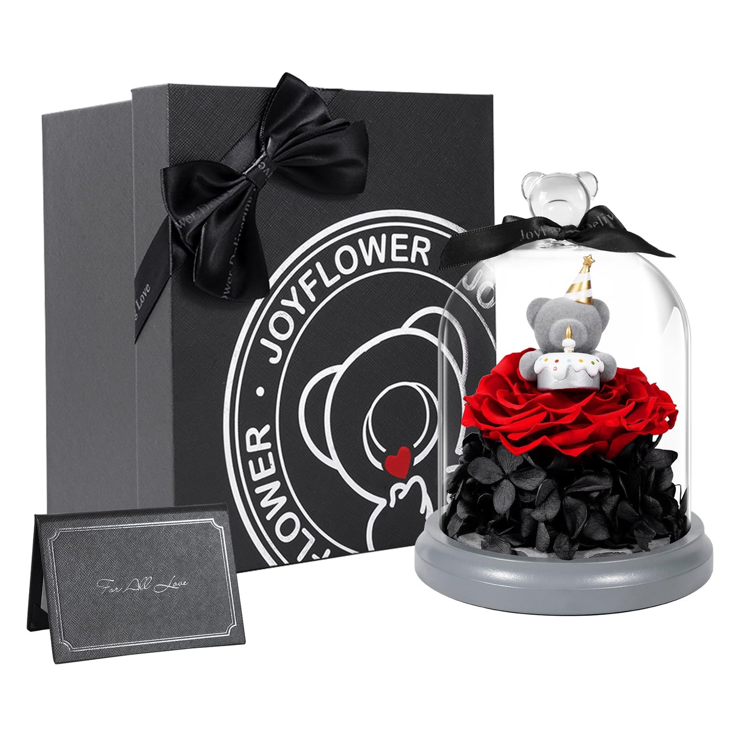 JoyFlower Preserved Flower Birthday Gift for Women, Red Preserved Rose Bear Birthday Gifts for Girlfriend, Eternal Flower Teddy Bear Gifts for Wife Mom Her Grandma Men Daughter Son Sister on Birthday