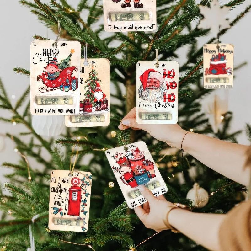 Handmade Wooden Money Clip Happy Santa Christmas Money Dispenser with Blessing (7 Style Mix)