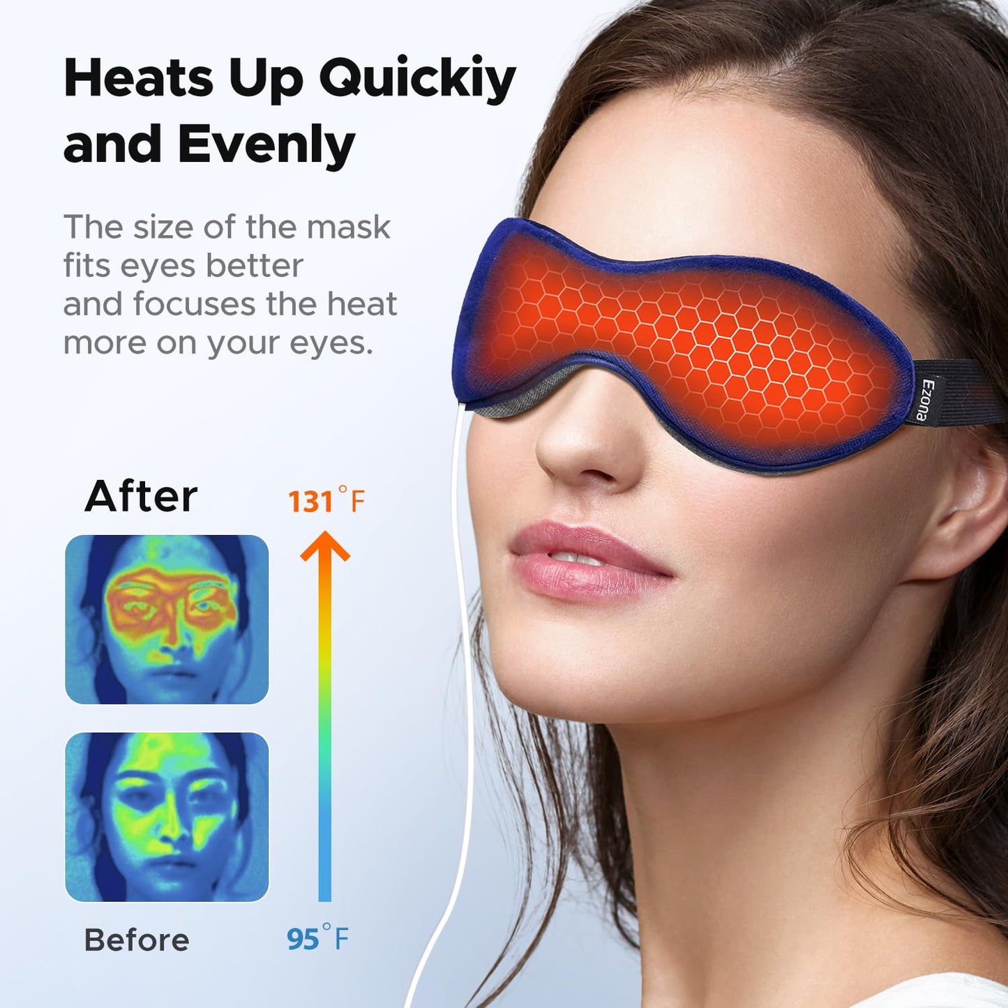Ezona Heated Eye Mask, Warm Eye Compress Mask for Dry Eyes, USB Electric Eye Heating Pad with Temperature & Timer Control, Dry Eye Mask for Blepharitis, Sinus Migraine (Indigo)