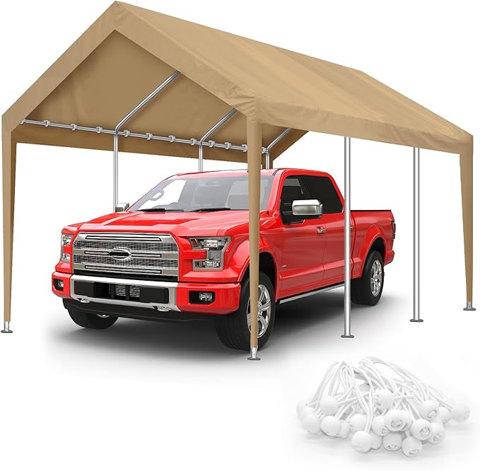 10x20FT Carport Canopy Replacement Cover Heavy Duty Waterproof & UV Protected, All Weather Car Shade Canopy with Ball Bung...