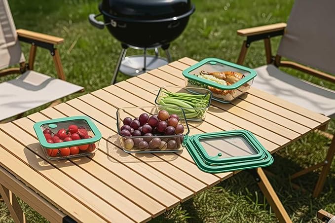 Crispa Teal Glass Food Storage Containers with Silicone Glass Lids, 8-Piece Set Meal Prep - 2x 40oz & 2x 20oz, 100% Plastic-Free Leakproof Airtight, Freezer Oven Microwave Safe