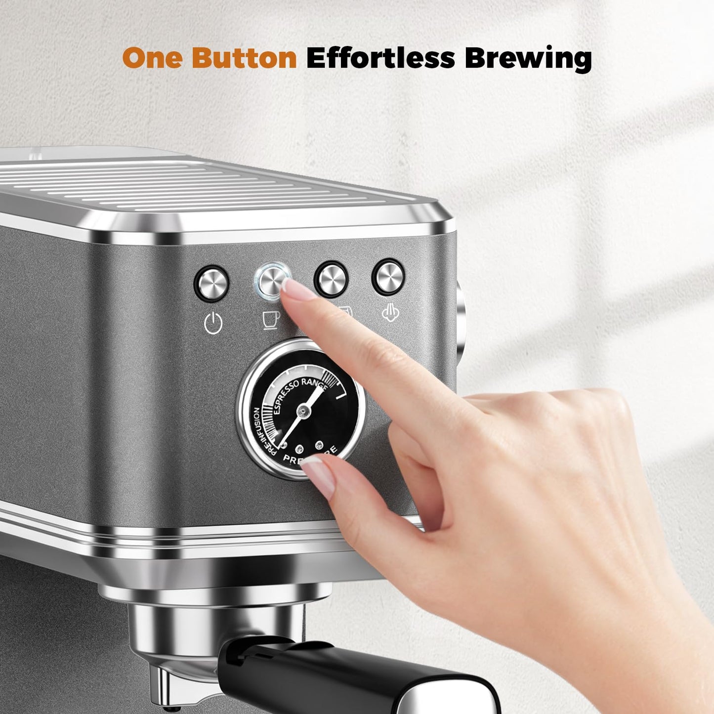 CHULUX Elite Espresso Machine with Milk Frother, Compact Hot and Ice Expresso Coffee Maker for Cappuccino, Latte and Americano, 20 Bar Italian High Pressure Pump, Metallic Gray
