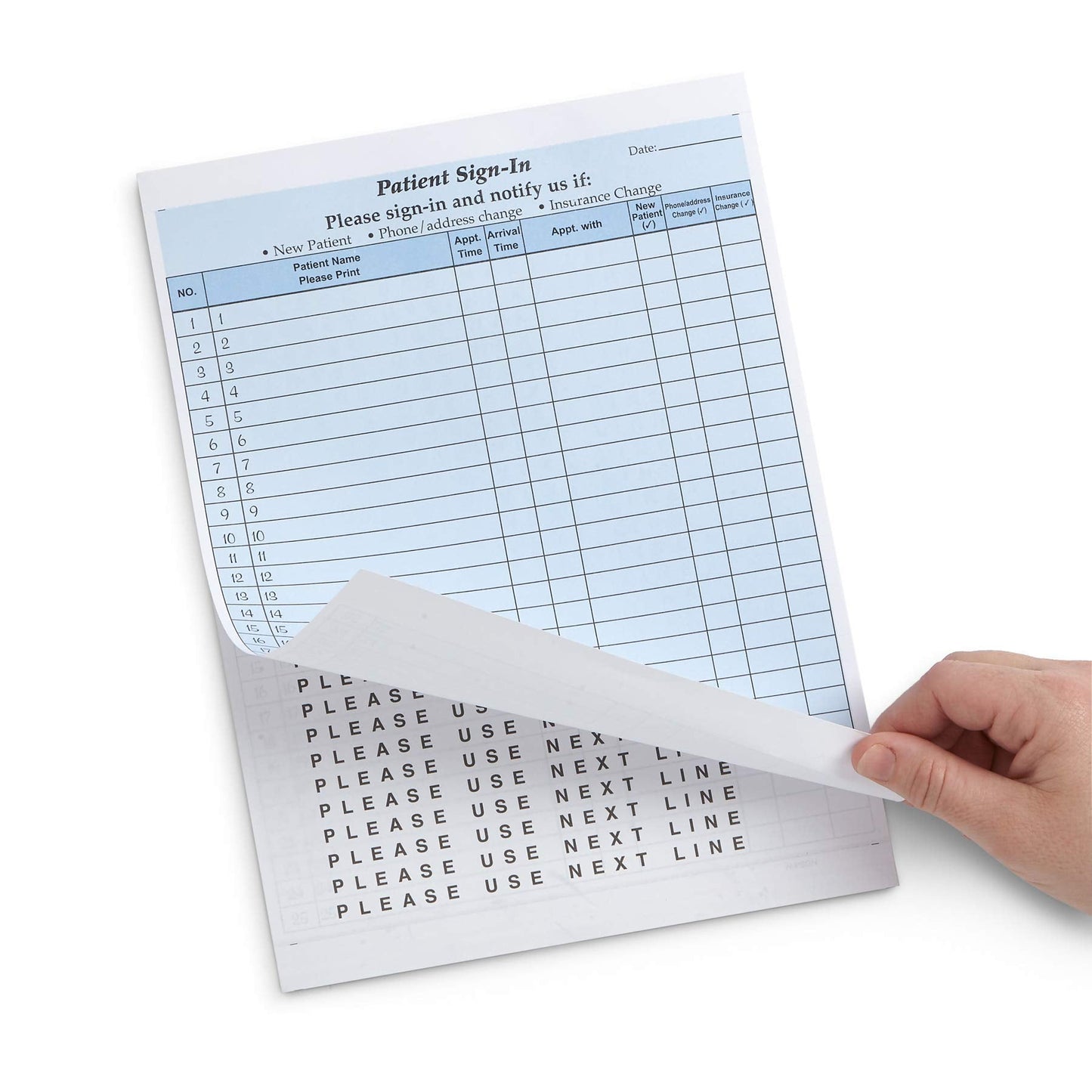 Blue Summit Supplies 125 Patient Sign in Sheets, HIPAA Compliant, Peel Off Adhesive Labels Carbonless 3 Part Forms with, for Privacy in Doctor, Medical, Dental Office, Blue, 125 Pack